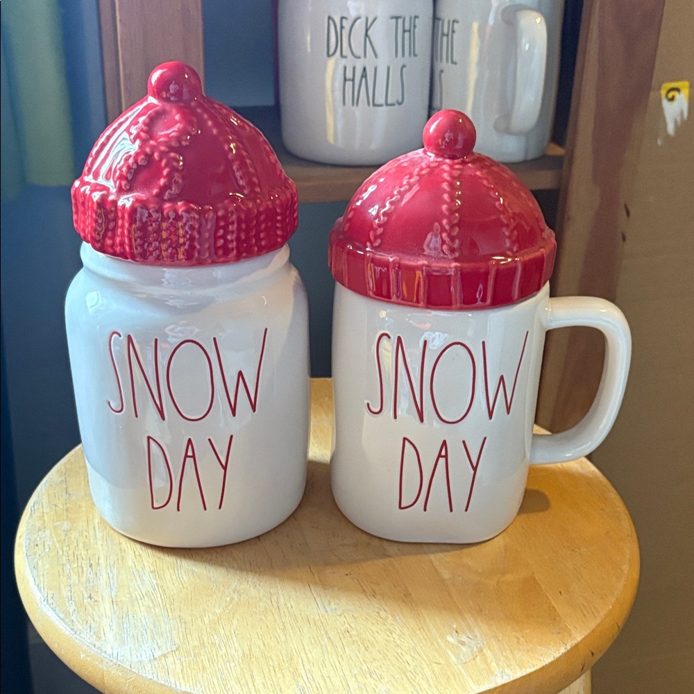 Rae Dunn Red and White Snow Day Mugs